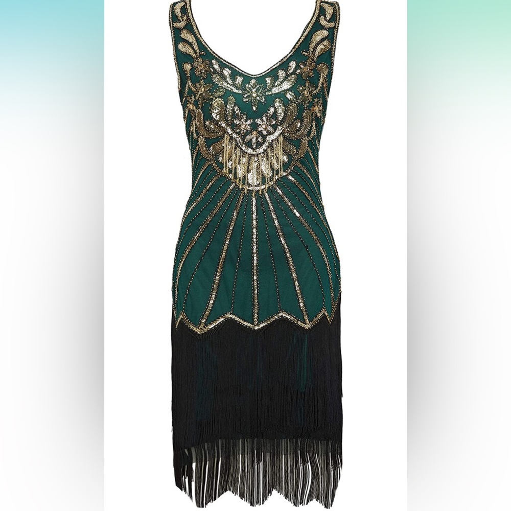 1920s Womens Flapper Gatsby Fringed Dress